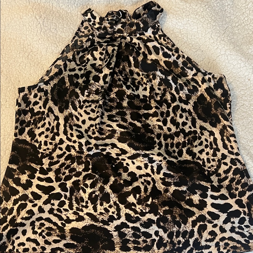 Woman’s Leopard Print Halter Tank Top - Black & Cream